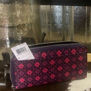 NEW Coach SV/Navy/Pink Wav Sig Accent ZIP Wallet